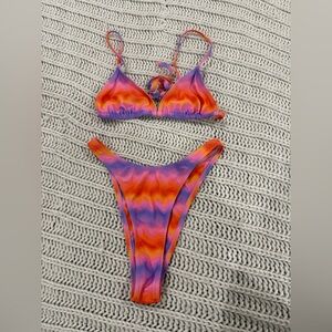 Kulani Kinis Tie-Dye Chevron Triangle Bikini Set - Purple & Orange